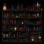 Placeholder: shelf of medieval adventuring supplies in the art style of darkest dungeon