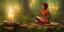 Placeholder: beautiful african lady meditating at night with candles in a enchanted forest, fotorealistic, high quality, landscape, 17, chalice well