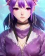 Placeholder: Detailed cute anime Kunoichi girl, purple hair buns, purple bangs, Christmas style colours, intricate details, full body portrait, keep head in frame, slight smile, black Japanese motif, concept art, highly detailed, digital painting, concept art, sharp focus, illustration, art by Yoji Shinkawa, WLOP and greg rutkowski and alphonse mucha and artgerm and yanjun Chen and Junji ito and Makoto Shinkai, HDR, octane render