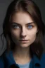 Placeholder: Junge Frau 28 Jahre alt, brunett, blaue Augen in moderner Kleidung
