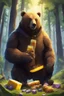 Placeholder: Bear eating honig and is in a wald and play fortnite and polar lichter