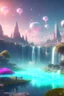 Placeholder: Future city. Designed by Islam on the mountains of Dhubarjad Waterfall pouring into Lake Yaqout Al-Ahmar. Rose trees and exotic fruits. The sky is colored with stars and planets.