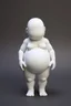 Placeholder: a standing fat figure (no neck, a flattened face area, stubby legs, bulky arms, no painted details, white in color) vinyl art toy