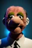 Placeholder: Waist up muppet Portrait, Vladimir Putin as muppet doll, Black suit, photo studio, blue background, unreal engine 5, concept art, art station, god lights, ray tracing, RTX, lumen lighting, ultra detail, volumetric lighting, 3d.