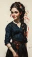 Placeholder: highly detailed, full body oil painting, petite, shyly smiling, woman of Spanish and Lebanese heritage with long dark hair in a single braid, sharply defined angular facial features, anatomic perfection, by Andrea Kowch> <Yoji Shinkawa><Arthur Rackham> <Jean-Giraud Moebius, saturated vibrant natural color tones, precisely drawn and inked, 8k resolution
