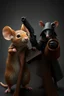 Placeholder: A mouse warring a black coat humanoid, dressed brown coat, holding a gun hands up front view