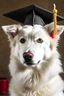 Placeholder: A proud white wolf wearing a graduation cap