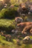 Placeholder: Close-up animation image of an island full of wild warthog, with them running around crazy and wild