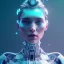 Placeholder: A portrait of a crystalised robotic women, atmospheric, realistic, unreal engine, cinematic lighting, octane render, transoarent, pink turquoise light