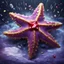 Placeholder: vivid purple sea star with red gem and gold and the water around them turns to ice as stars rain down and freeze, in card art style