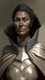 Placeholder: A tall human woman with tanned skin. Her face, marked by the years, always has a smirk on it, showing her superiority in the eyes of the others. She is dressed in grey armor and wears a cape.