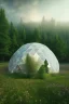 Placeholder: geodesic Dome a facettes transparant ultra réaliste, brouillard, prairie,riviere animé, soleil, ciel étoilé cgi, rendi houdini