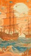 Placeholder: A light rosy orange colored bay with pirate ships and crystals painted by Vincent van Gogh