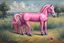 Placeholder: Big pink plastic toy horse.19th painting