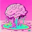 Placeholder: Vintage illustration of a slimy pink brain melting, cartoonist animation style, hand drawn, pastel color palette, gross art, pop punk, 90s anime inspired, airbrushing, post modern, horror cut, gradient chrome abberations, retro weird drawings