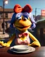 Placeholder: waitress woman with Sesame Street muppet mask-head, concept art, retro style, smooth, unreal engine 5, god lights, ray tracing, RTX, lumen lighting, ultra detail, volumetric lighting, 3d.