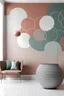 Placeholder: Generate a hand-painted mural with circles arranged in a lattice or grid-like formation. Use precise brushstrokes to create a structured and organized design. Explore a minimalist color palette with subtle variations for a sophisticated aesthetic