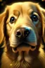 Placeholder: perro cachorro golden retriever primer plano mirando de frente según pintor impresionista con fondo iluminado