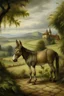 Placeholder: landscape painting with a donkey in the style of Leonardo da Vinci