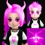 Placeholder: ROBLOX woman character pink hair with horns with white t-shirt and black tie