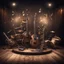 Placeholder: Hyper Realistic musical instruments orchestra with musical notes on a dark vintage designed stage with dark grungy rustic background & vintage lights