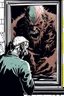 Placeholder: a man looking into a shattered mirror and seeing a horrifyingly smeared and deranged monster in his reflection
