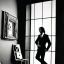 Placeholder: A man in black dresses adorning a room, 1970s, photography sharp focus by Jean Rollin, hermitpunk, mallgoth, Yves Tanguy