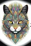 Placeholder: T-shirt design graphics on white background, Parametric structure, vivid colors, frontal CAT Head in mandelbrot style, intricated details, cyberpunk, few colors, surreal, symmetrical, high contrast