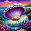 Placeholder: fantasy 90's tcg art of pearlescent giant clam with pearl