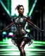 Placeholder: Photography beautiful woman as cyborg dancer wearing dress full mechanical,dancing on street