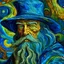 Placeholder: a portrait of a mystical wizard by Van Gogh