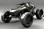 Placeholder: lowpoly highly symmetric metallic atv with black rubber wheels