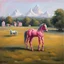 Placeholder: a big muscle man sitting on a pink horse.like 19th painting