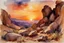 Placeholder: Sunset, rocks, mountains, rocky land, epic, john singer sargent watercolor paintings