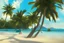 Placeholder: realistic style, tropical beach, palm trees,