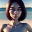 Placeholder: Asian women on the beach hot day atmospheric, realistic, unreal engine, lighting, octane render, full body, pleasuring