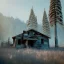 Placeholder: abandoned Ghosttown Gold mine Buildings in the mountains, winter, octane render, pine trees chimney smoke