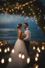 Placeholder: Photo Of A Wedding At The Ocean, Smileing Couple, Fairy Lights, Photorealistic, 8k, Nikon D