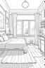 Placeholder: Outline art, house interior design, bedroom, no shading, no lines, cartoon style, --ar 9:11