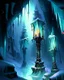 Placeholder: ice dungeon with lamp posts fantasy rpg art painterly