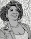 Placeholder: coloring page for teens, simple outlines art, cartoon style, outline drawing, bold outlines, clean and clear outlines, no tones color, no color, no detailed art, art full view, wide angle, white background, Aretha Franklin