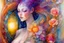 Placeholder: woman in bubblebath, wet on wet + sunrise, petals, watercolor patchwork by Daniel Merriam, Josephine Wall. elegant beautiful watercolor aquarelle