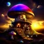 Placeholder: A unusually pretentious rainbow glowing, (((mushroom cottage))) erected atop a (grassy cliff), surrounded with imaginative (((spiraling space))), contrasted by the stark hues of a (nebulous space scape), . captured by the hand a skilled master painter with a focus on (softly textured compositions and voluminous lighting).