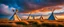 Placeholder: Prairie landscape, living skies, 3 teepees, historically authentic
