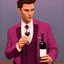 Placeholder: man in a pink suit and a glass of red wine in his hand