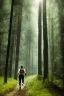 Placeholder: woman in forest, mid shot, running away from, slipped, wet,
