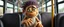 Placeholder: close up portrait of hairy fluffy polymer clay cute happy worried monster with realistic human colored and textured skin, and long sleek limbs and with studio lights, on the buss, talking to his aunt