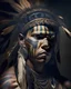 Placeholder: A powerful portrait of a tribal warrior, adorned with traditional attire and markings, in the style of tenebrism, dramatic contrasts between light and shadow, rich textures, and strong facial features, inspired by the works of Rembrandt and Caravaggio, exploring the strength and resilience of indigenous cultures.