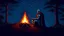 Placeholder: A knight sitting near campfire alone in a dark forest at night on top of a hill, pixel-art. Dark, medieval, fantasy, magical. Inspired by dark souls, game of thrones, and lord of the rings. You can see a starry night sky.