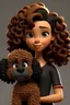 Placeholder: Menina com cabelo ondulado castanho claro abaixo do ombro,olhos CASTANHOS , com um cachorro poodle preto , Disney Pixar